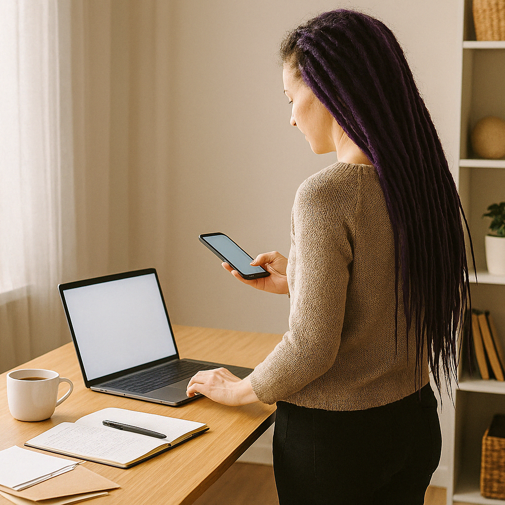 Woman organizing documents, representing personal assistant and home management services in Salt Lake City